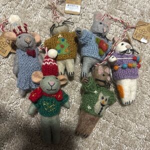 Lot Of 6 Felted Holiday Sweater Cat And Mouse 100% Wool Karma